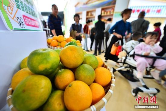 图为展示的农林产品吸引参观者。中新社记者 张斌 摄 图为展示的农林产品吸引参观者。中新社记者 张斌 摄