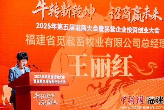 福建省觅藏畜牧业有限公司董事长王丽红在会上发言。李南轩 摄 福建省觅藏畜牧业有限公司董事长王丽红在会上发言。李南轩 摄