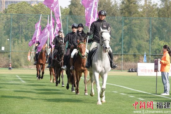 球队入场巡礼刚结束,马队表演便震撼登场。古雷新闻中心 供图 球队入场巡礼刚结束,马队表演便震撼登场。古雷新闻中心 供图