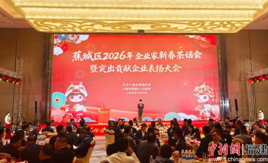 蕉城区2026年企业家新春茶话会暨突出贡献企业表扬大会现场。林榕生 摄 蕉城区2026年企业家新春茶话会暨突出贡献企业表扬大会现场。林榕生 摄