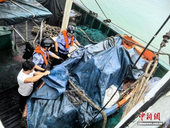 图为6月4日,福州边检站民警登上返港远洋渔船开展验放检查。 福州边检站 供图 图为6月4日,福州边检站民警登上返港远洋渔船开展验放检查。 福州边检站 供图