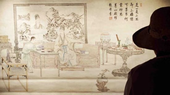 观众在清人画《弘历是一是二图》轴前。摄影/本刊记者 倪伟 观众在清人画《弘历是一是二图》轴前。摄影/本刊记者 倪伟
