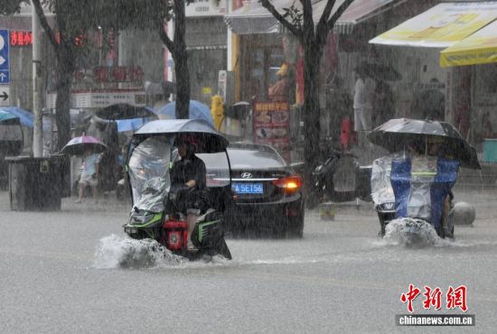 9月3日,福建福州,外卖员骑车雨中艰难出行。中新社记者 王东明 摄 9月3日,福建福州,外卖员骑车雨中艰难出行。中新社记者 王东明 摄