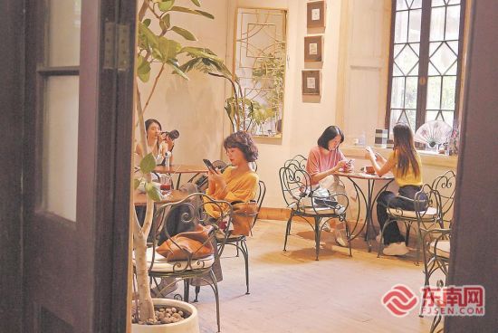 游客在采峰别墅休闲品茗。 游客在采峰别墅休闲品茗。